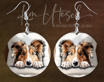Shetland Sheepdog Puppy Earrings, Handmade, Custom Design