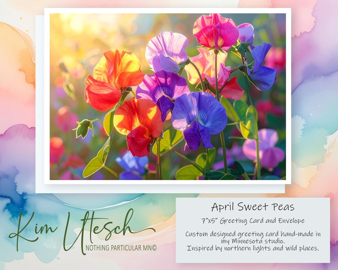 April Birth Flower - Sweet Peas. Custom Designed, Handmade 5x7 Greeting ...