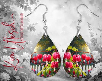Garden of Quiet Hearts - Bleeding Heart Flower Handmade Earrings.