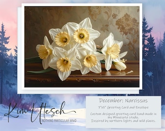 December Narcissus -  Handmade 5x7 Greeting Card.