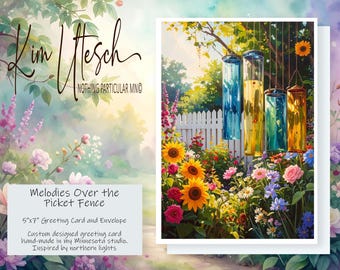 Melodies Over the Picket Fence - Grandma's Garden. Custom Designed, Handmade 5x7 Greeting Card.