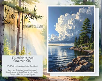 Thunder in the Summer Sky. Custom Designed, Handmade 5x7 Greeting Card.