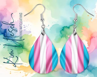 Pendientes del orgullo transgénero. Ligeros • Redondos o en forma de lágrima • Diseño digital original