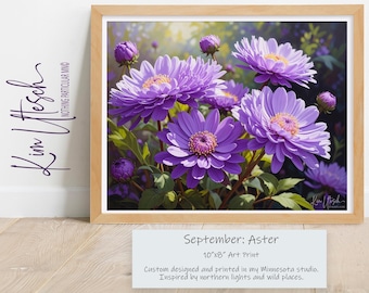 September Birth Month Flower: Aster. Custom Designed 8x10 Art Print.