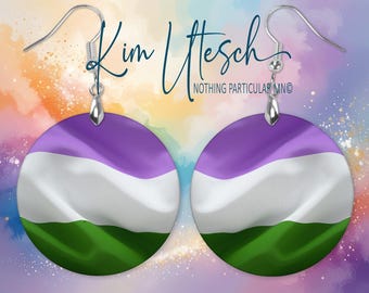 Pendientes del orgullo genderqueer. Ligeros • Redondos o en forma de lágrima • Diseño digital original