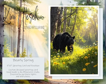 Bearly Spring. Handmade 5x7 Greeting Card.