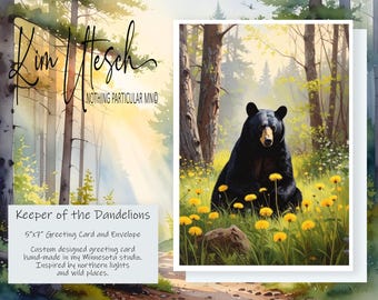 Keeper of the Dandelions. Handmade 5x7 Greeting Card.