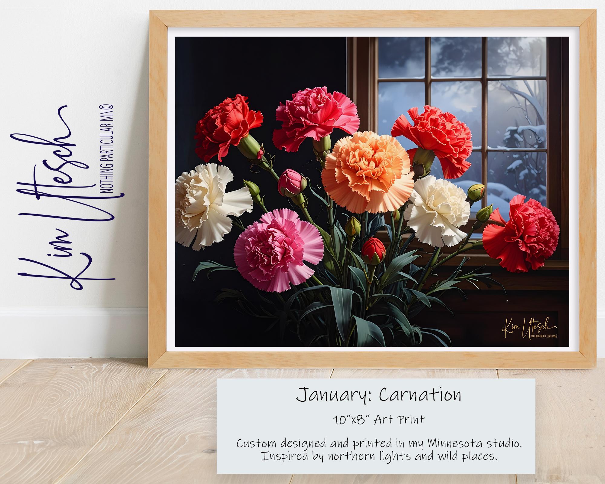 January Birth Month Flower: Carnation. Custom Designed 8x10 Art Print ...