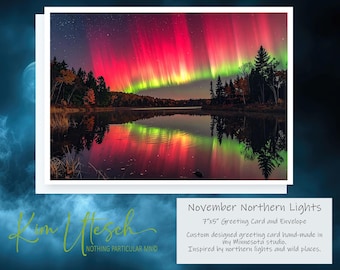 November Northern Lights. Custom Designed, Handmade 5x7 Greeting Card.