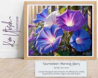 September Birth Month Flower: Morning Glory. Custom Designed 8x10 Art Print.