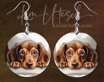 Dachshund Puppy Earrings. Custom Designed, Handmade Earrings.