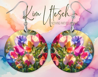Birth Month Flowers, April Sweet Peas. Custom Designed, Handmade Earrings