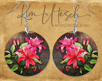 June Honeysuckle, Dramatic and Bold Watercolor Style Birth Flowers. Custom Designed, Handmade Earrings