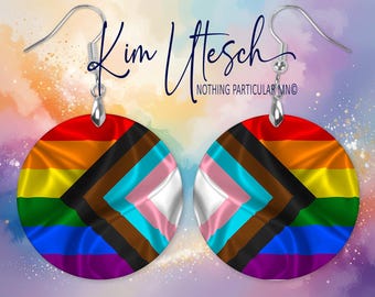 Progress Pride Earrings. Lightweight • Round or Teardrop • Original Digital Artwork