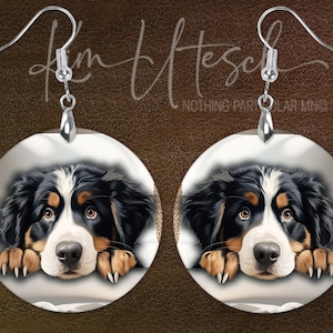 Bernese Mountain Dog Puppy Earrings, Handmade, Custom Design