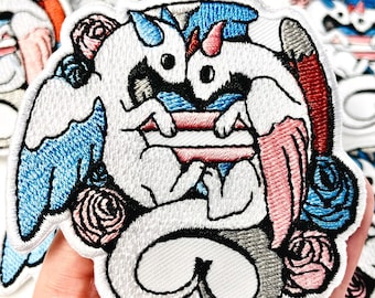 LGBTQ+ Trans Flag Rose Dragon Iron-On Patch