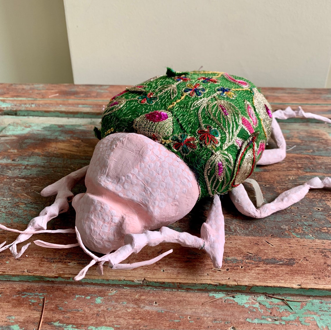 Beetle XL Paper Mache Beetle Silk Insect Scarab Fabric Etsy