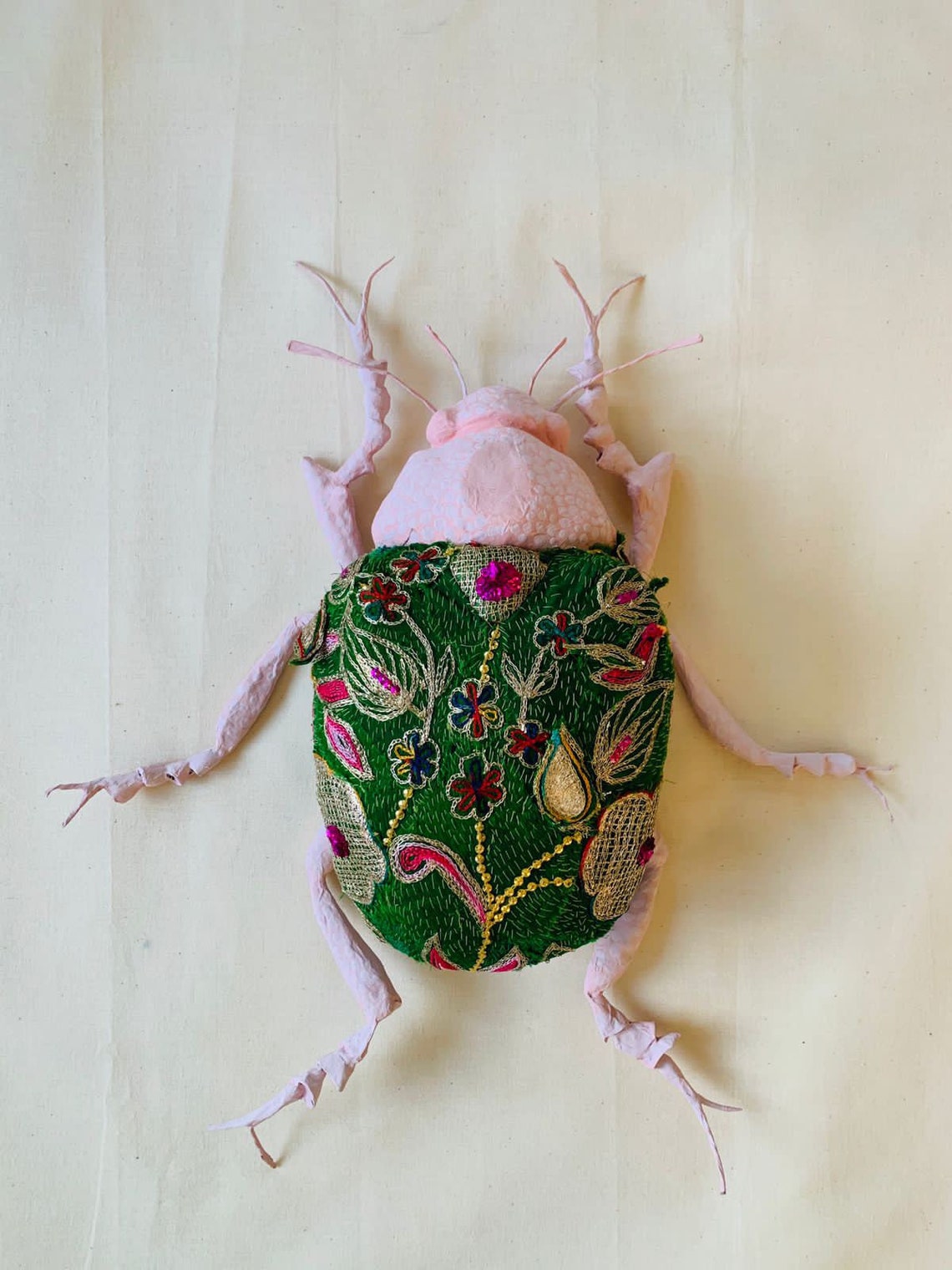 Beetle XL Paper Mache Beetle Silk Insect Scarab Fabric Etsy