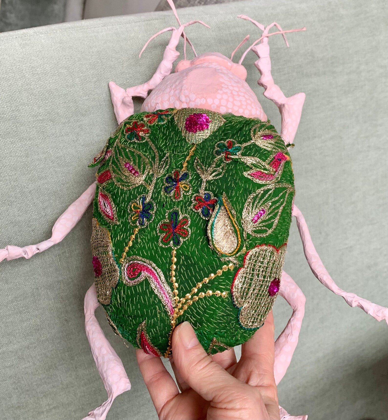 Beetle XL Paper Mache Beetle Silk Insect Scarab Fabric Etsy