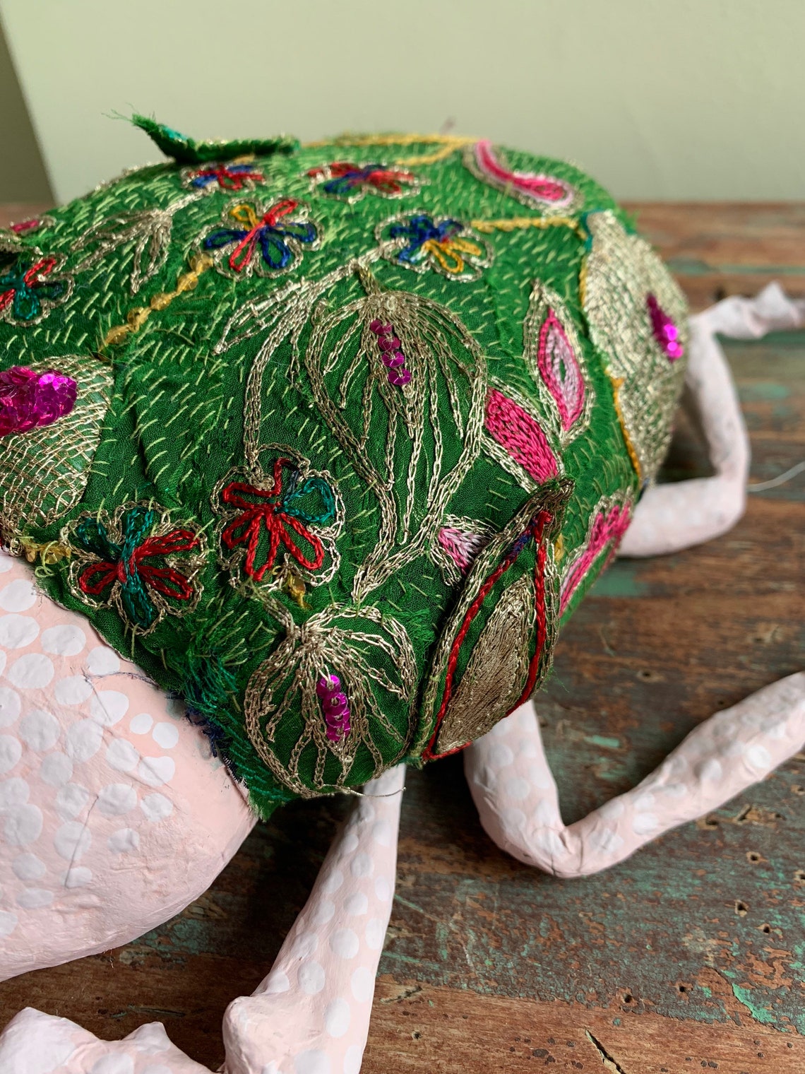 Beetle XL Paper Mache Beetle Silk Insect Scarab Fabric Etsy