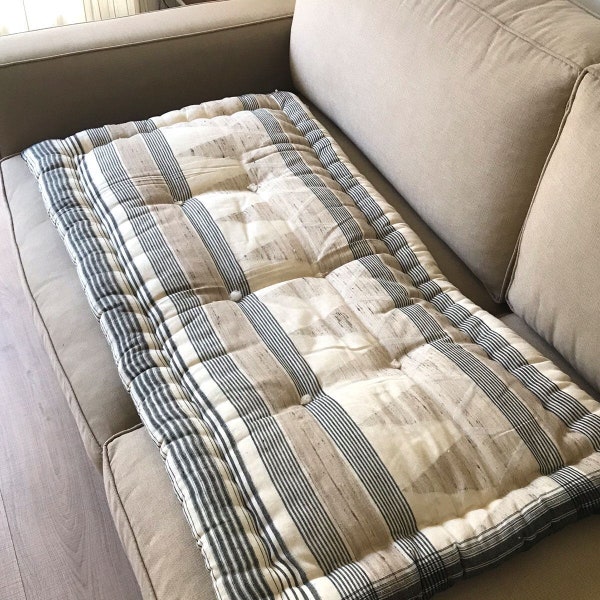 Traditional linen and cotton mattress, nomad futon with kapok, handmade quilted relaxation floor cushion