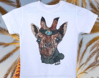 Giraffe Toddler Shirt, Whimsical Art Tee, USA Made