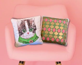 Sabrina Pillow, Cat Pillow, Kitten Pillow, Designer Pillow, Handmade Pillow, Unique Gift, Unique Pillow, Animal Print Pillow, Posh Pillow