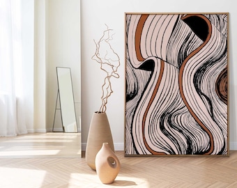 Japandi Harmony: Abstract Lines Print, Mid-Century Modern Fine Art with Earthy Tones - Perfect for Boho Wall Decor