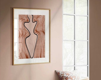 Neutral Fine Art Print: Female Figure Art, Warm-Toned Earth Body Print, Nude Line Art Inspired by the Venus of Willendorf