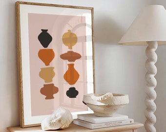 Mid-Century Modern Charm: Abstract Earth Tone Pottery Poster - A Neutral Gallery Wall Accent for Warm-Toned Boho Decor
