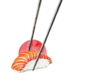 Sushi Nigiri Giclée print-Food Illustratie-Japanse stijl-Food art-Keuken decor-Originele Aquarel Schilderij Print-Art poster-Foodie-Food