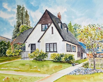 Maison du patrimoine- Bâtiments- Kelowna- Canada- Aquarelle-Aquarelle peinte à la main Fine Art-Cadeau de pendaison de crémaillère- Accueil