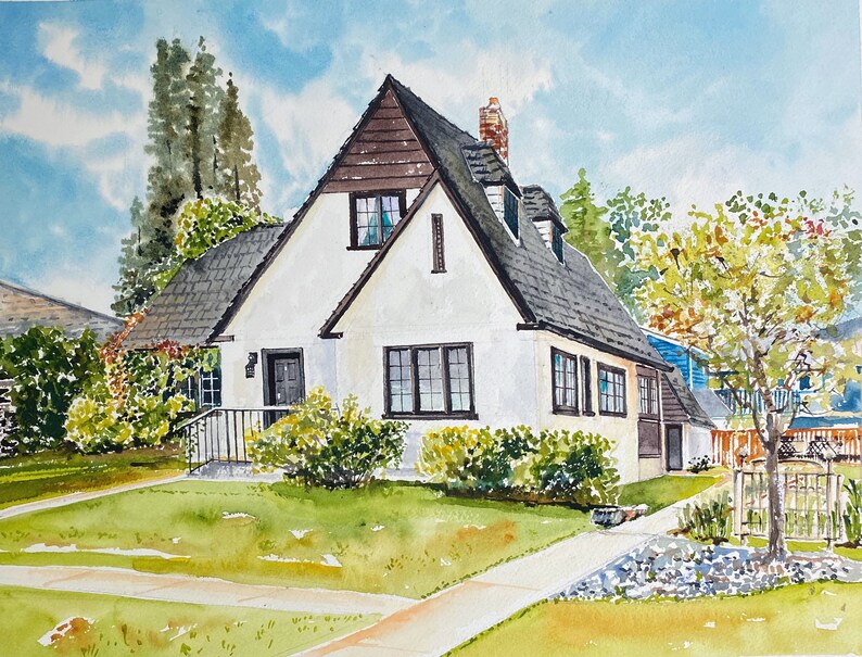 Heritage House Buildings Kelowna Canada Watercolour painting-Hand Painted Watercolor Fine Art-Housewarming Gift Home image 1