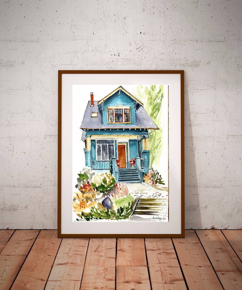 House portrait handmade painted Watercolour Home portrait-Personalized Housewarming Gift-First Home Gift-Realtor Gift-Original watercolor image 3