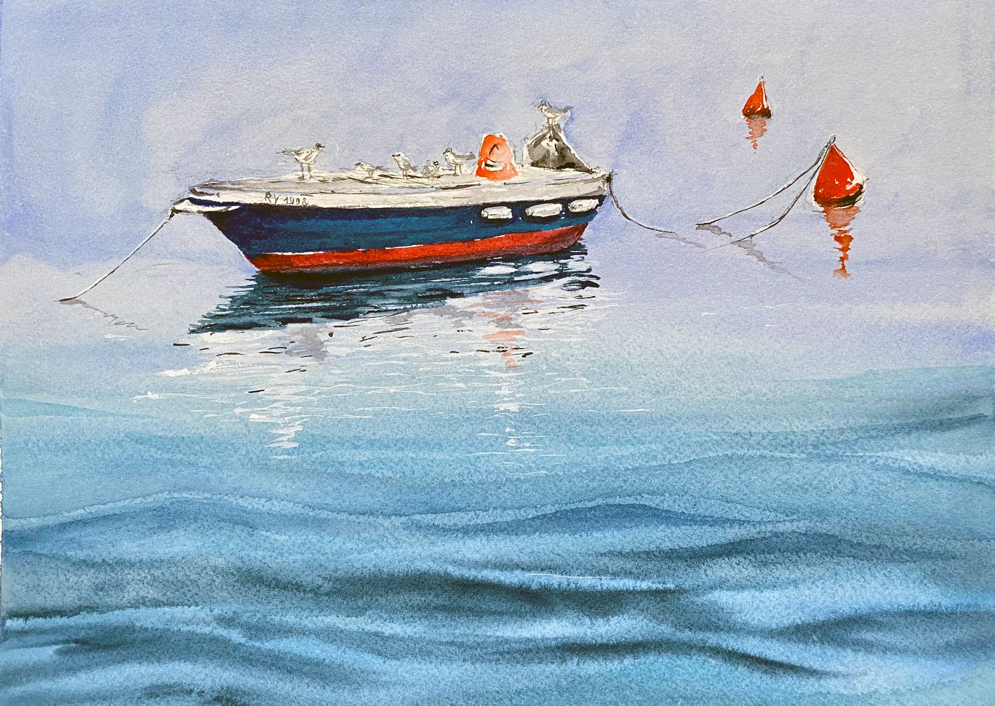 水彩画のカスタムボート絵画 - ボートアート - ヨットポートレート