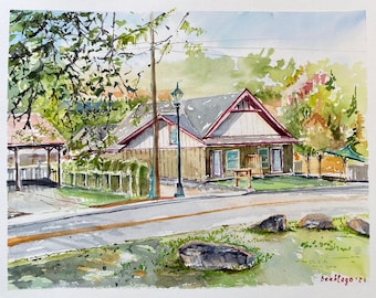 La maison est l’endroit où notre histoire commence- Aquarelle-Aquarelle peinte à la main Fine Art-Cadeau de pendaison de crémaillère- Décoration murale- Maison-Canada Paysage urbain