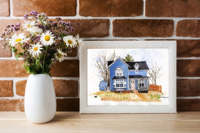 House portrait handmade painted Watercolour Home portrait-Personalized Housewarming Gift-First Home Gift-Realtor Gift-Original watercolor image 5