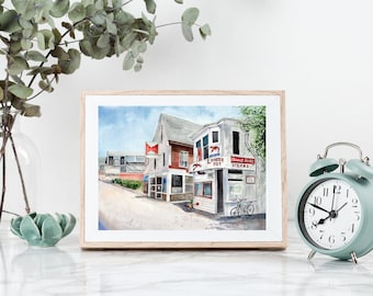 Lobster Pot, restaurant at Cape Cod Bay, in Provincetown, Original Watercolor Painting Print, Art Print, Watercolor Cityscape, Poster