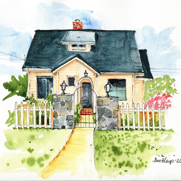 Watercolor House Painting Etsy