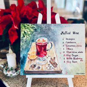 Vin chaud Gluhwein-boissons de Noël art de la cuisine-illustration aquarelle-cadeaux pour la maison-peinture originale-impression d'art image 2