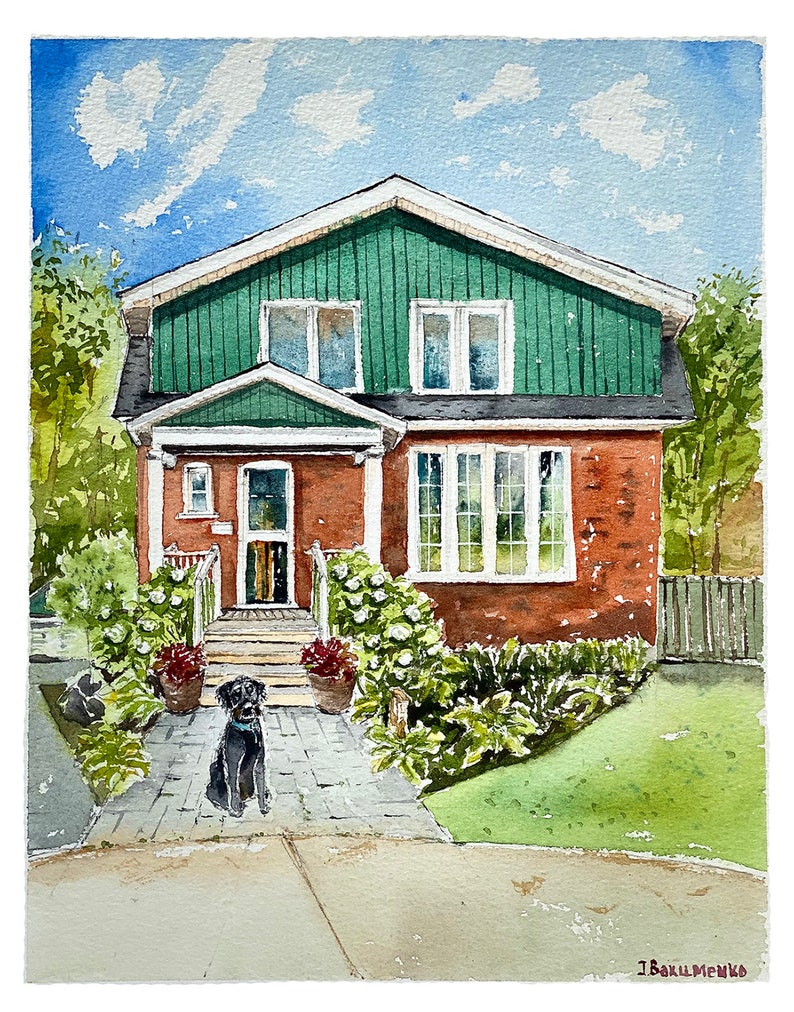 House portrait handmade painted Watercolour Home portrait-Personalized Housewarming Gift-First Home Gift-Realtor Gift-Original watercolor image 2