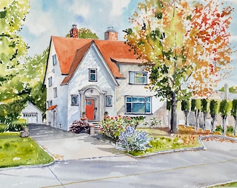 Handmade Watercolor House Portrait, Personalized Home Painting