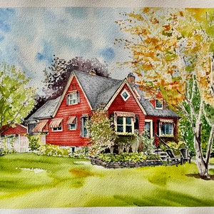 Maison du patrimoine Bâtiments Kelowna Canada Aquarelle-Aquarelle peinte à la main Fine Art-Cadeau de pendaison de crémaillère Accueil image 1