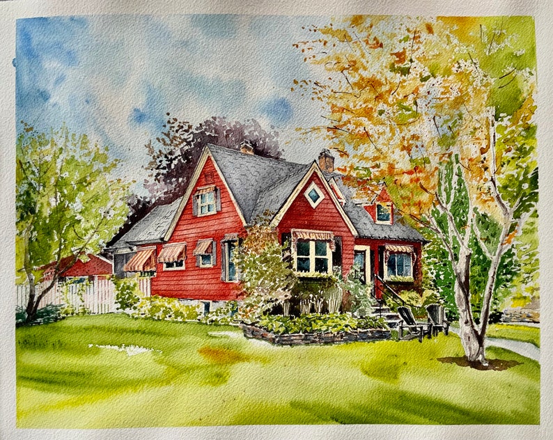 Maison du patrimoine Bâtiments Kelowna Canada Aquarelle-Aquarelle peinte à la main Fine Art-Cadeau de pendaison de crémaillère Accueil image 1