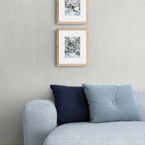 Gravure aquarelle-Paysage urbain-Paysage-Hiver 5x7 pouces-Et Impression dOriginal-Turquoise Old House on Winter image 5