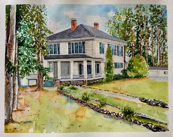 Maison du patrimoine- Bâtiments- Kelowna- Canada- Aquarelle-Aquarelle peinte à la main Fine Art-Cadeau de pendaison de crémaillère- Accueil