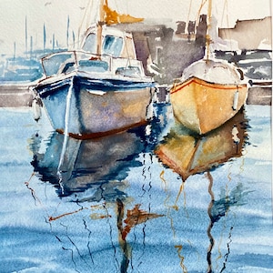 Custom Boat Painting in Watercolor- Boat Art-Yacht Portrait-Sailing Lovers gift- Fishing Boat-Houseboat-Catamaran-Seascape Painting