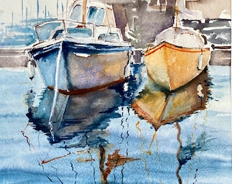 Peinture de bateau personnalisée à l'aquarelle- Bateau Art-Yacht Portrait-Cadeau d'amoureux de la voile- Bateau de pêche-Péniche-Catamaran-Peinture de paysage marin