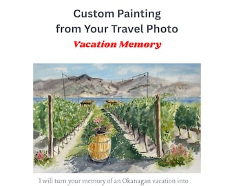 Custom Watercolor Painting from Photo | Okanagan Lake, Vineyard Art