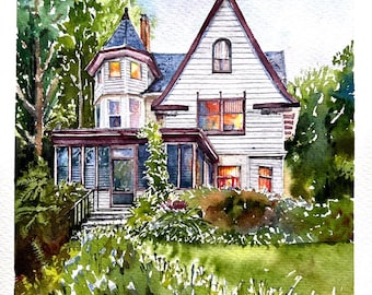 Handgeschilderd aquarelhuisportret, aangepast huisschilderij